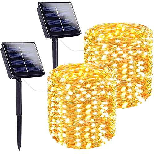 Extra-Long 144FT Solar String Lights for Outside, 2 Pack 400LED Solar Fairy Lights Outdoor Waterproof, Copper Wire with 8 Modes Solar Twinkle Lights for Tree Garden Party Patio Xmas Decor (Warm White) - color: Warm White, size: 2 Pack-400led