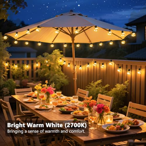 Outdoor String Lights Plug in, 25ft 20 LED Bulbs Hanging Patio Lights Dimmable with Timer & Remote, Globe Bulb Shatterproof & Waterproof for Outdoor Indoor Backyard Balcony Decor - Warm White - color: White, size: 25ft