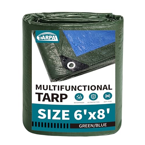 TARPAL 6x8 Feet Green Tarp Waterproof Small tarps Multipurpose Protective Cover All Purpose Poly Tarps Cover for Firewood Outdoor Furniture etc - color: Green/Blue, size: 6x8 Feet-Finished size