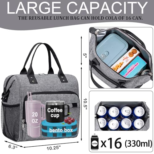 TuErCao Insulated Lunch Bag Soft Cooler Bag for Beach Travel Picnic, Adult Lunch Box for Women for Work, Dark Grey - color: A6: Dark Grey, size: Large