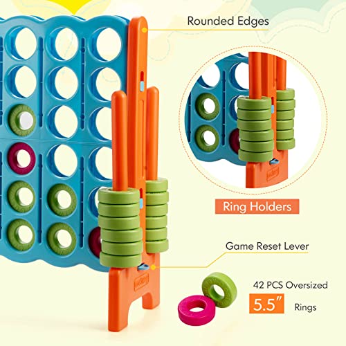 GLACER Giant 4-in-A-Row Game Set, 4-to-Score Game with Quick-Release Slider & 42 Jumbo Rings, 3.5FT Tall Outdoor Yard Games for Family Parties, Kids & Adults - color: Baby Blue+orange