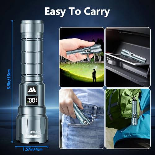 WdtPro LED Rechargeable Flashlight 2 Pack, 3 Modes Super Bright High Lumens Flashlights, Zoomable Tactical Flash Light with LCD Display, IP65 Waterproof Flashlights for Home Emergency Camping - Grey - color: Gray
