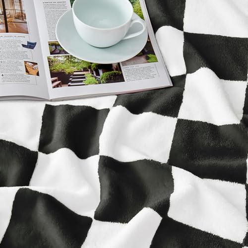 Edenleaf Black Checkered Blanket, Soft Cozy Fleece Checkered Throw Blankets for Bed Sofa Couch Camping, Ultra Fluffy Throws for All Seasons, 50x60 Inch, Black - color: 02 Black (Big Checkered), size: Throw-50"x60"