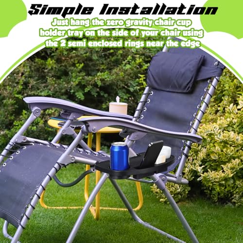 AceOrbit 4 Pieces Zero Gravity Chair Tray Beach Chair Cup Holder Attachment Universal Clip on Multifunctional Recliners Table with Mobile Device Slot and Snack Tray/Black