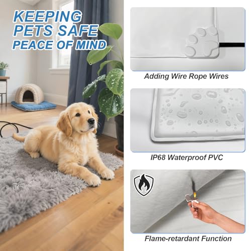 GOLOPET Cat Heating Pad 18x18 in with Smart Thermostat Switch and Power Line Protection Tube,Obtained MET and UL Dual Certification,Waterproof Pet Heating Pad for Cats, Long Velvet Cloth Cover - size: 18.0"l X 18.0"w