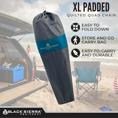 Black Sierra Quilted Padded Camping Chair, Oversized Heavy Duty Outdoor Lounge Seat Supports 300 lbs, Portable, Folding with Cup Holder for Beach, Tailgating, Sports, Patio - color: Blue