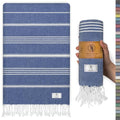 Ossano Turkish Beach Towel Compact & Soft Extra Large (39" x 71") - Quick Dry, Versatile and Functional as Yoga Mat, Picnic and Travel Blanket, Bath Towels/Vacation Essential - Indigo Blue - color: Indigo Blue