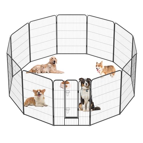 FDW Dog Playpen Kennel - 12 Panels, 40 Inch Height, Indoor/Outdoor Folding Metal Portable Puppy Exercise Pen, Heavy Duty Dog Fence for Yard, Camping - Black - style: 12 Panels