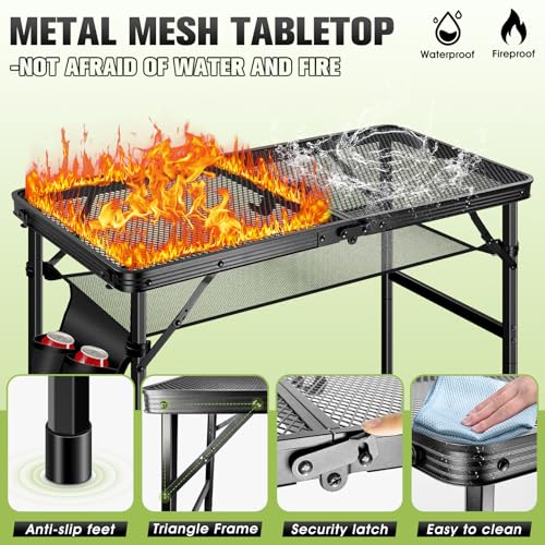 Ciavca Upgraded Folding Grill Table - Metal Portable Camping Table, 2 Height Adjustable Max 22", Lightweight Foldable for Outside BBQ 24"x15.8" - size: 24"x15.8"x22"