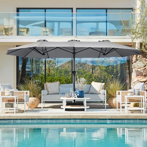 SUPERJARE 13FT Outdoor Umbrella for Patio, Double sided Pool Umbrellas with Fade Resistant Canopy, Large Table Umbrella for Deck, Market, Backyard - Gray(No Base) - color: Gray, size: 13FT