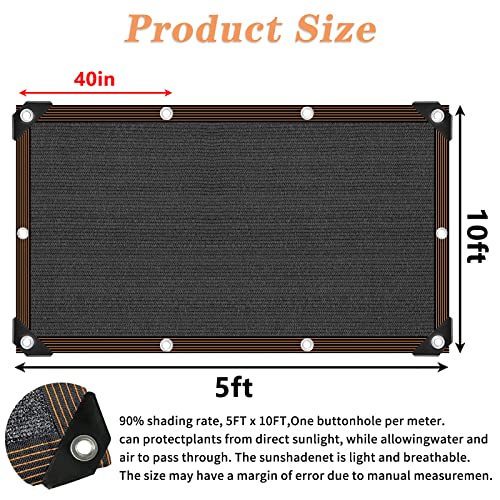 Shade Cloth for Plants Greenhouse, 80-90% Sunblock for Outdoor Garden Pergola Patio Lawn Sun Shade Cloths for Kennel Chicken Coop Easier to Hang Net Cover - size: 5'x10'
