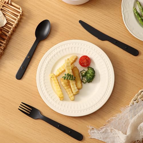 Kyraton Travel Utensils Set for 8, Reusable Plastic Spoons Forks Knives Snapped Together for Portable & Space-Saving Design Cutlery Silverware for Travel, Picnic, Camping, Work, Lunch Boxes