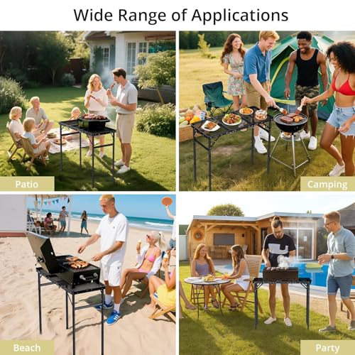 Anbte 3ft Tri-fold Grill Table, 2 Adjustable Heights Max 29.5" Sturdy Metal Grill Table with Storage Bag, Heat-Resistant Tabletop, Portable Handle for Cooking BBQ Outdoor Travel, 35" x 16", Black - size: 35.4“L x 16"W x 29.5H"