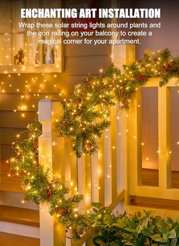 Minetom Solar String Lights, 4 Packs Total 132Ft 400 LED Solar Fairy Lights, Waterproof Solar Lights for Outside Patio Yard Tree Wedding Christmas, Warm White - color: Warm White, size: 4 Packs