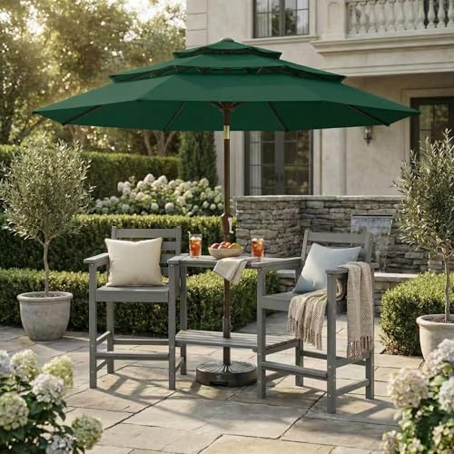 Kingdura 9ft 3-Tier Patio Umbrella, Outdoor Table Umbrella with Easy Crank & Tilt, 8 Reinforced Ribs, UV Protection for Deck, Pool, Market, Backyard (Dark green) - color: Dark green, size: 9 FT