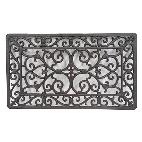 CT Copper Tailor Heavy Duty Cast Iron Floor Doormat,Rectangle Outdoor Mat,Non-Slip Front Door Mat,Entrance Mat,Shoe Scraper,22.83”x 13.38”,Rustic Scroll Works Pattern Design,Brown - color: Rustic Scroll Work