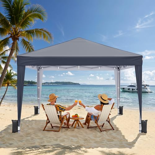 10x10 Pop Up Canopy with Sidewalls, Instant Portable Canopy Tent with Carry Bag for Commercial Events, Camping, Parties - Dark Grey - color: Dark Grey