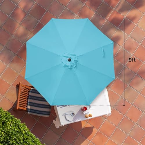 HealSmart 9' Outdoor Patio Umbrella, Market Table Umbrella with 8 Sturdy Ribs, Push Button Tilt and Crank for Garden, Yard, Pool, Turquoise - color: Turquoise, New, size: 9FT