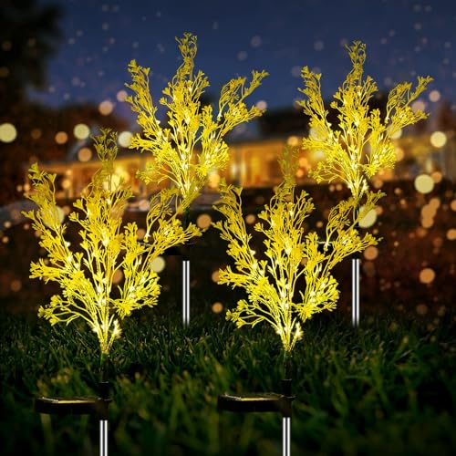 Neporal Garden Solar Lights Outdoor Waterproof IP65 4 Pack, 7-Stems Dusk to Dawn Golden Solar Flowers, Bigger Solar Panel for Garden,Yard, Patio Outdoor Decorative - size: 4PK
