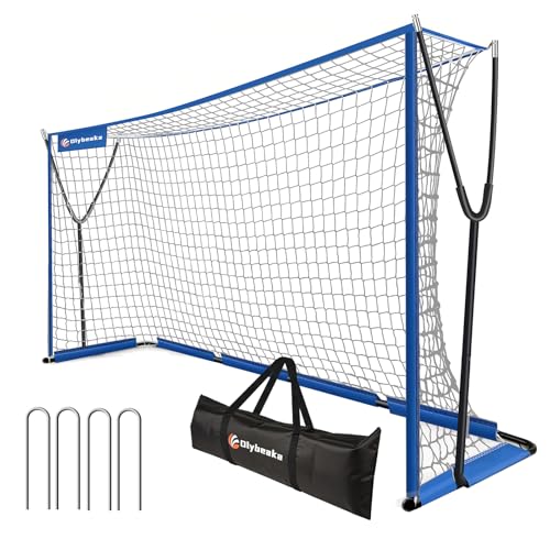 Soccer Net 12x6 ft, Soccer Goal for Backyard with Ultra Stable Outward Angled Metal Frame, 7-ply Tetoron, Portable Carry Bag - Easy Set Up for Youth & Adult Indoor Outdoor Practice - color: Blue