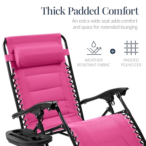 Best Choice Products Oversized Padded Zero Gravity Chair, Folding Outdoor Patio Recliner, XL Anti Gravity Lounger for Backyard w/Headrest, Cup Holder, Side Tray, Polyester Mesh - Hot Pink - color: Hot Pink
