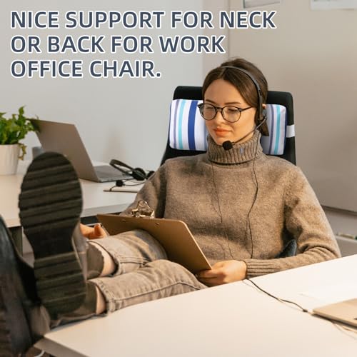 Headrest Pillow for Patio Chaise Lounge Chair, Outdoor Chaise Pillows with Adjustable Elastic Stripe Head Resting Pillows for Recliner Office Chair, Blue White Stripe 1 Pack - color: Blue White Stripe