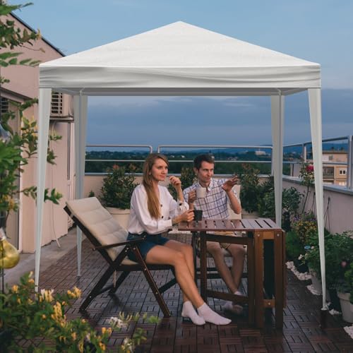 6.5x6.5ft Heavy Duty Commercial Canopy Tent,Portable Folding Canopy Tents,Waterproof Patio Gazebo Tent,Folding Outside Shelter Gazebos,with 4 Removable Sidewalls,for Wedding Party Backyard (White) - color: White