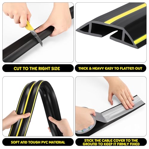 Pangda 30 FT Floor Cable Cover Heavy Duty Cord Cover Protector Power Cable Protector Soft Extension, Organize and Protect Wire on Floor for Home Office or Outdoor Settings (Black, Yellow) - color: Black、yellow, size: 30 ft