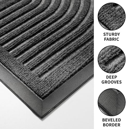 RORA Front Door Mat Outside Entrance, Non Slip Outdoor Mats for Front Door, Heavy Duty Natural Rubber Floor Mat for Entryway, Patio, Garage, Porch, 24"x36", Grey - color: Grey, size: 36''*24''inch