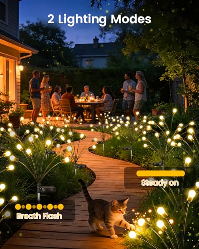 OZS 10 Pack Total 80 LED Solar Firefly Lights Fairy Outdoor - Solar Garden Lights Outdoor, Sway by Wind, Waterproof for Garden Patio Pathway Fairy Decor (Warm White) - color: Warm White, size: 10 Pack