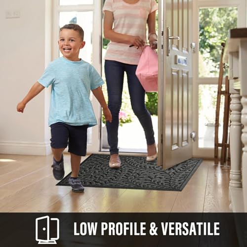 HIYARD Front Door Mat, Absorbent Dirt Trapping Welcome Door Mat Indoor Outdoor, Non Slip Entry Mat, Indoor Outdoor Door Mats, Fade Resistant, Low Profile Doormat for Entryway, 47×32, Grey - color: Grey, size: 2'8" x 3'11" (Rectangular)