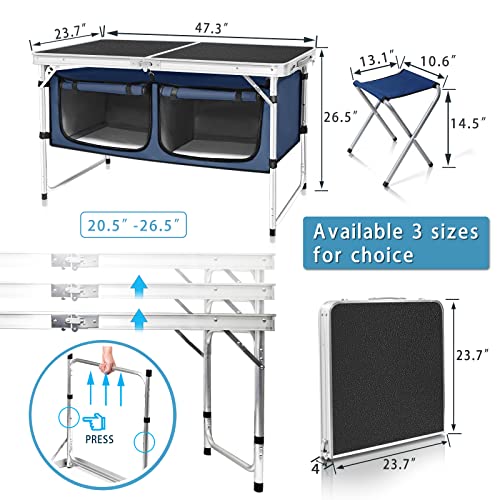 CampLand Outdoor Folding Table Aluminum Lightweight Height Adjustable with Storage Organizer for BBQ, Party, Camping - color: Blackbig
