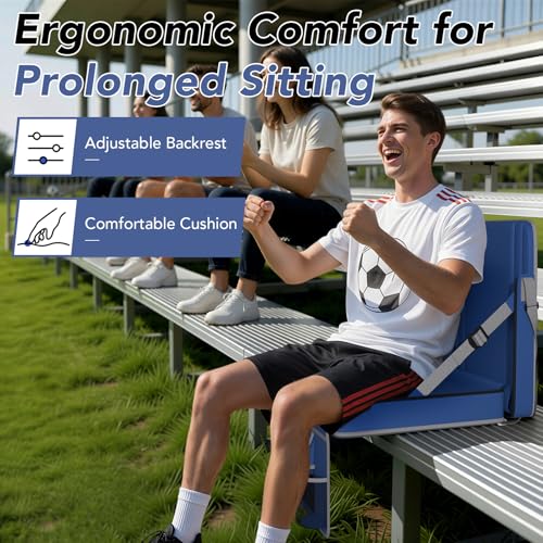 Stadium Seats with Back Support 1PACK Adjustable Bleacher Chairs with Back and Cushion Bleacher Seat with Cup Holder, Carry Handle & Shoulder Strap for Outdoor Sports Events, Picnics - color: Navy-1pc-xl-large
