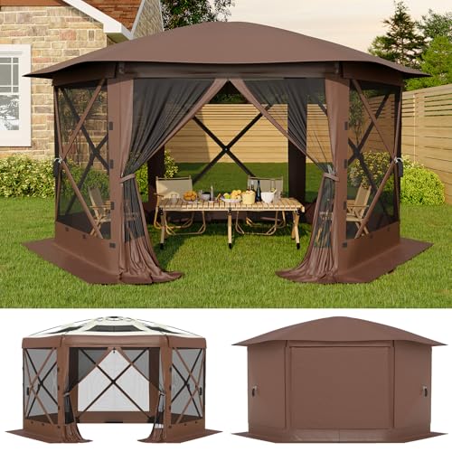 GarveeLife 13x13FT 6-Sided Pop Up Canopy Tent，One-Push Setup Canopy Tent with Removable Canopy Top & Wind Cloths, Outdoor shelter for Camping, Backyard Parties, Outdoor Events - Beige & Khaki - color: Beige & Khaki, size: Removable Top - 13ft