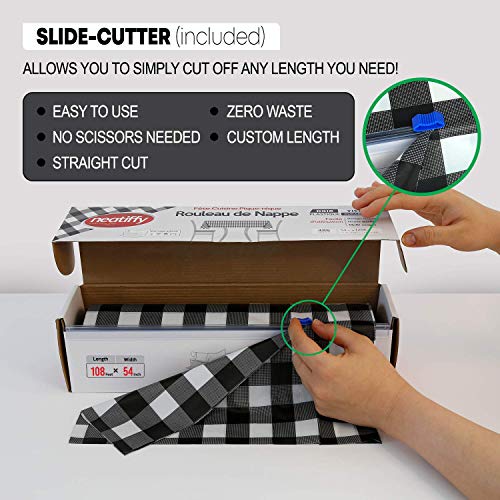 Neatiffy Disposable Plastic Table Cloth Roll | 54 in x 108 Ft Waterproof Tablecloth | Table Cover for Rectangle, Square, Round Oval Tables | Picnic, Party, Banquet, Birthdays, Weddings, BlackCheckered - color: Black Checkered