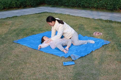 Orga'Neat Pocket Picnic Blanket, Beach Mat Waterproof Sandproof, Compact Lightweight Small Tarp for Camping, Hiking, Backpacking, Festival, Travel, Foldable in Bags (Blue/Grey, 55"x79") - color: Blue/Grey, size: 55"x79"