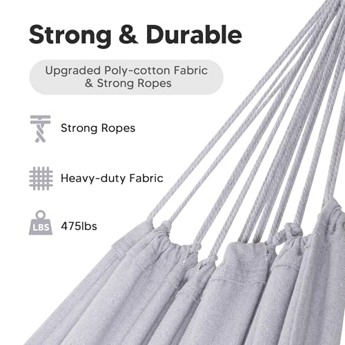 SUNCREAT Medium Size Tree Hammocks for Outside, Patio Hammock Without Stand, Light Gray - color: Light Gray, size: Medium