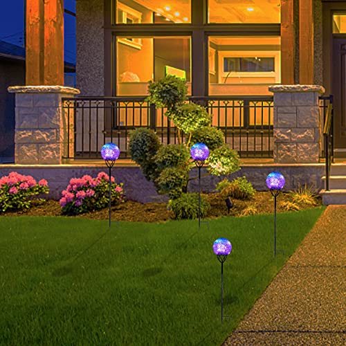 VCUTEKA Solar Lights Outdoor Garden Decor Mosaic Solar Garden Lights Waterproof Glass Ball LED Pathway Stake Light for Landscape Lawn Patio Yard Decoration Purple 6 inch - color: Clear