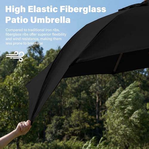 JEAREY 9FT Outdoor Patio Umbrella,Market Table Umbrella with 8 Fiberglass Ribs, Pool Umbrella with Tilt and Crank, UV Protection Lightweight & Wind-Resistant for Lawn, Garden, Deck and Backyard, Black - color: Black