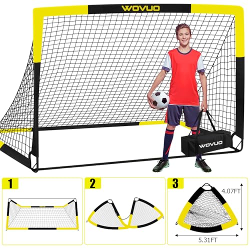 Kids Soccer Goals for Backyard Set of 2, 6x4 ft Portable Toddler Soccer Goal Training Equipment with Soccer Target, Ball, Cones, Soccer Net for Kids Age 3-5 6-8 8-12 10-12-14 Outdoor Sports Games Gift - color: Black Yellow