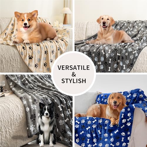 Dog Blanket Paw Bone Pattern 1 Pack 2 Super Soft Warm Flannel Sofa Cover Car Bed Protector, Urine Proof Washable Outdoor Pet Blanket for Puppy Large Dogs & Cats,60"*50" Beige - color: Beige|paw Bone, size: 60*50 inch (Pack of 2)