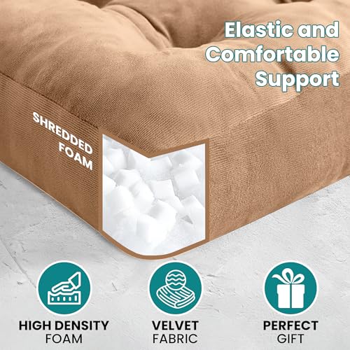 NEST & LOOM Floor Cushions - Large Square Tufted Floor Pillow, Meditation Cushion, Floor Chair Pillow for Seating & Lounging - Soft & Supportive, Brown - 21.65" x 21.65" - color: Brown