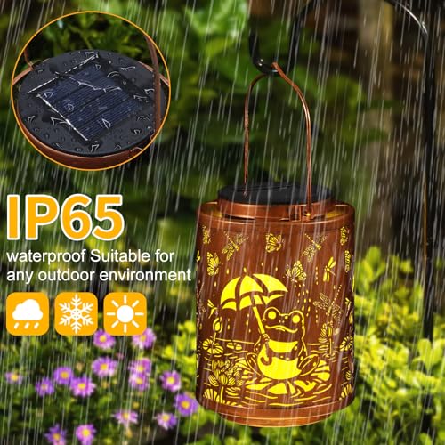 Solar Lanterns Garden Decor Birthday Gifts for Women Mon Grandma Metal Hanging Solar Lights Waterproof Outdoor Decoration for Outside LED Lanterns for Yard Patio Lawn (Frogs) - style: Frogs