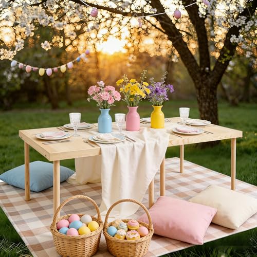 60"x30" Boho Wooden Picnic Table,Portable Wood Picnic Desk,Solid Wood Picnic Table, Boho Low Picnic Floor Desk for Beach, Camping, Backyard, Floor Seating(Large Size for 6)