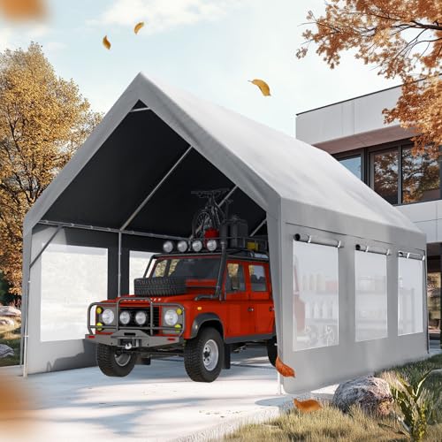 Quictent 10x20 ft Heavy Duty Carport Canopy, Waterproof Outdoor Shelter with Ultra-High Peak & Ventilation Windows, Portable Garage for Parking, Storage, Events & Wedding, Gray - color: Gray, size: 10'x20' High Peak