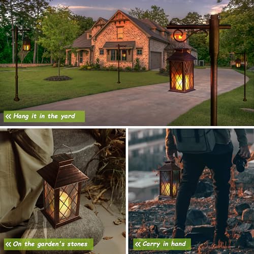 Outdoor Solar Lanterns, Waterproof Hanging Lantern with LED Flickering Flameless Candle, 13'' Bronze Outdoor Solar Powered Lantern Decor for Porch Patio Garden Balcony Pathway, 1 Pack - size: Bronze 1 Pack