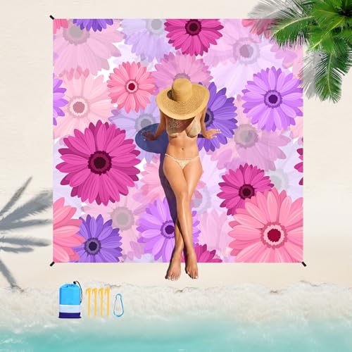 Beach Blanket 78''×110'' Suits 1-7 Adults Waterproof Sandproof Oversized Lightweight Sand Free Beach Blanket Large Picnic Mat for Travel Camping Picnic Hiking - color: Daisy, size: 78''x110''