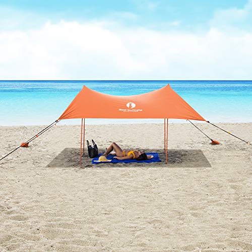 Red Suricata Family Beach Tent & Canopy, UPF50 Sun Shade, 4 Aluminum Poles, Sand Shovel, Medium Portable Sun Shelter (Medium, Orange) - color: Orange, size: Medium 7' x 7'