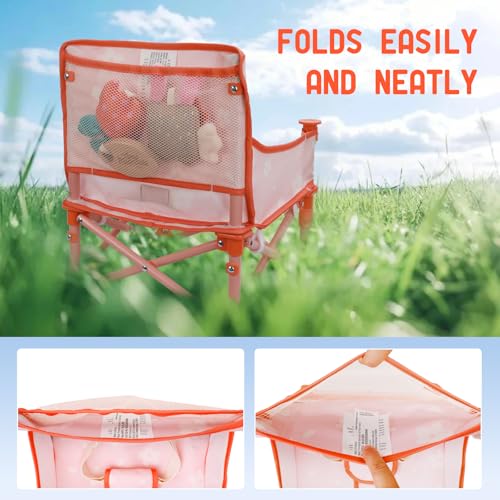 Tiny Marvels 3-in-1 Portable Baby Chair, Foldable Booster Seat with Removable Tray, Safety Harness & Carry Bag for Dining, Travel, Camping, Beach, 6M-3Y (Blush Petals) - color: Blush Petals