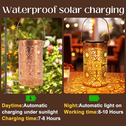 DIBIEECN Mothers Day Gifts for Mom, Birthday Gifts Grandma Ladies Solar Lanterns Outdoor Hanging Hollowed-Out Metal Waterproof LED Garden Decor Outside for Patio Yard Porch, Sunflower, 1 Pack - style: Sunflower